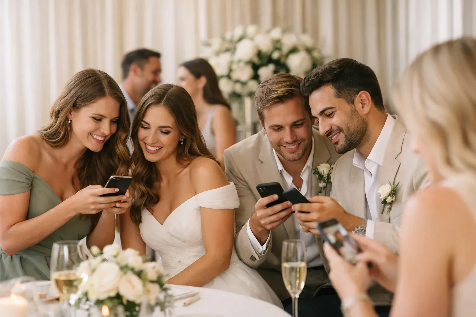 Invitados compartiendo fotos y mensajes durante la celebración.